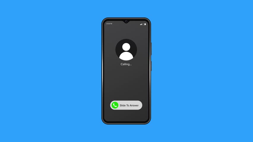 4K animation of incoming call on mobile device with blue background