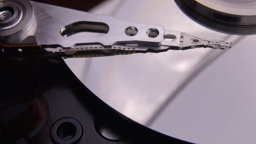 Close-up of the working process of a computer hard drive