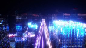 Futuristic Cityscape at Night Vibrant Neon Skyscrapers and Dynamic Light Trails Create Digital Aesthetic of Motion and Energy in Glowing Urban Landscape - Powered by Shutterstock - Get 15% off with code: PIKWIZARD15