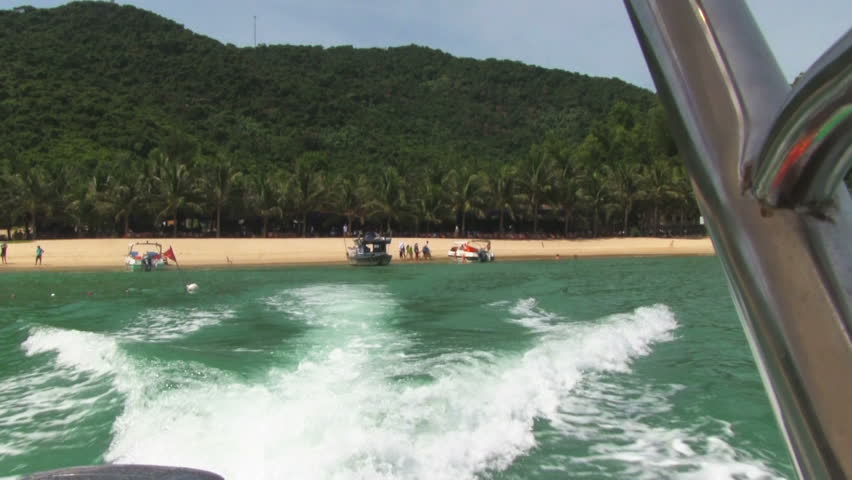 Speed Boat Wake Tropical Island Horizon