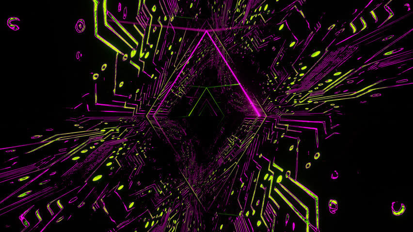 Pink and Green Neon Chip Rhomboid Tunnel Background VJ Loop in 4K