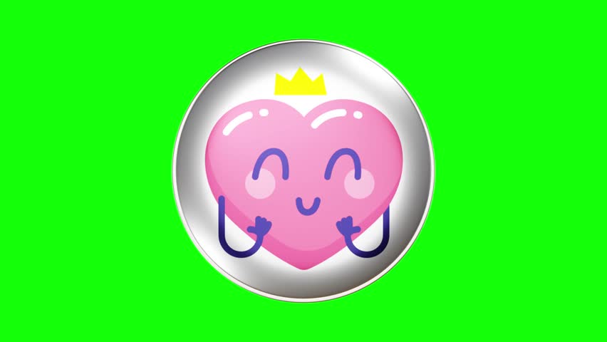 Heart crown princess Emoji icon. Looping animate on green background. Footage. Circle 