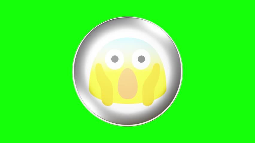 Screaming Smiley Face Emoji icon. Looping animate on green background. Footage. Circle 