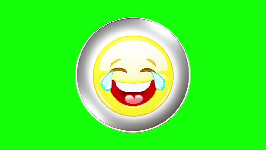 Smiley Face With Tears Emoji icon. Looping animate on green background. Footage. Circle 