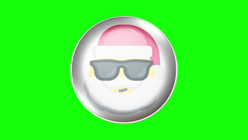 Christmas cool Emoji icon. Looping animate on green background. Footage. Circle 