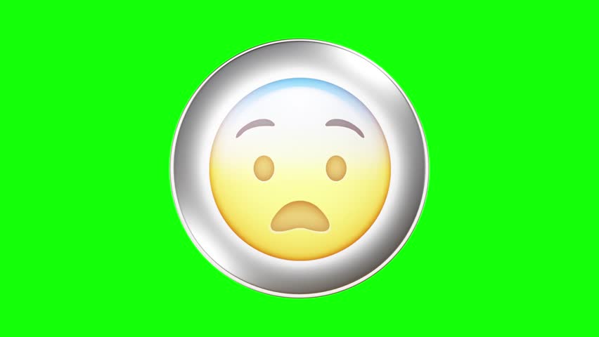 Fearful Face Emoji icon. Looping animate on green background. Footage. Circle 