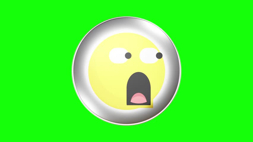 Glared shocked surprised Emoji icon. Looping animate on green background. Footage. Circle 