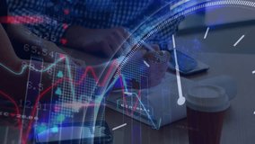 Data overlay fading in and pulsing, blue-shirted man writing in notebook at desk noting trends. Financial analysis, business strategy, data visualization, corporate finance, professional workspace, - Powered by Shutterstock - Get 15% off with code: PIKWIZARD15