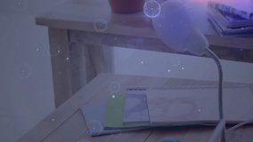 Digital nodes appearing on desk starting lines linking notebook, globe showing network to laptop. Technology, innovation, workspace, connectivity, futuristic, professional, digital - Powered by Shutterstock - Get 15% off with code: PIKWIZARD15