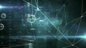 Network graph animating with wireframes shifting, nodes dropping, waveforms sliding, code updating. Cybersecurity, data visualization, digital network, technology, cyber attack, information security, - Powered by Shutterstock - Get 15% off with code: PIKWIZARD15