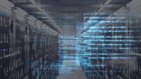 Translucent blue code streams drifting across server aisle on startup to visualize data flow. Technology, cybersecurity, networking, data, infrastructure, digital, futuristic - Powered by Shutterstock - Get 15% off with code: PIKWIZARD15