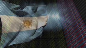 Simulated gust sending Argentina flag rippling over market data columns highlighting trends. Patriotism, finance, data visualization, market analysis, digital art, economic, motion - Powered by Shutterstock - Get 15% off with code: PIKWIZARD15