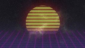 Glowing disc emerging from grid, drawing banner showing HIGH SCORE, glitching, sweeping green flare. Neon, sci-fi, digital, futuristic, cosmic, glitch, vibrant - Powered by Shutterstock - Get 15% off with code: PIKWIZARD15