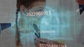 Child holding stethoscope and doctor placing earpieces, initiating health scan with data overlays. Pediatric, healthcare, digital interface, medical technology, family support, diagnostic, futuristic - Powered by Shutterstock - Get 15% off with code: PIKWIZARD15