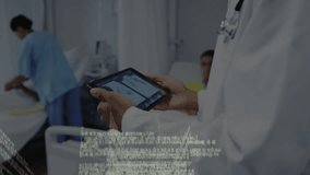 Dr swiping tablet triggers code overlay fading, nurse adjusting IV and updating health records. Digital, healthcare, technology, medical, clinical, professional, modern - Powered by Shutterstock - Get 15% off with code: PIKWIZARD15