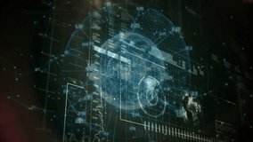 Upon interface loading, wireframe globe rotating as data panels updating for metrics visualization. Futuristic, data, visualization, technology, virtual, cyber, analytics - Powered by Shutterstock - Get 15% off with code: PIKWIZARD15