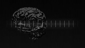 Binary digits cascading starting metallic brain rotating, pulsing waveform and marker tracking data. Futuristic, technology, cybernetic, data, innovation, abstract, digital - Powered by Shutterstock - Get 15% off with code: PIKWIZARD15