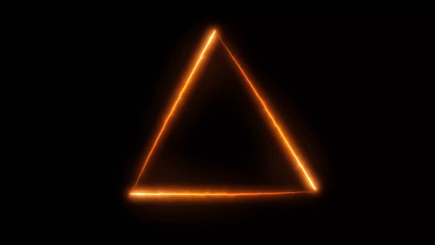 A luminous, fiery orange triangle pulses and glows, its geometric form shifting and radiating energy in the profound darkness on a black screen