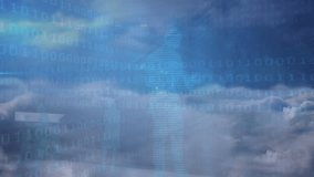 When central node pulsing triggers lines extending toward nodes revealing binary silhouette network. Digital, network, abstract, futuristic, technology, connectivity, cloudscape - Powered by Shutterstock - Get 15% off with code: PIKWIZARD15