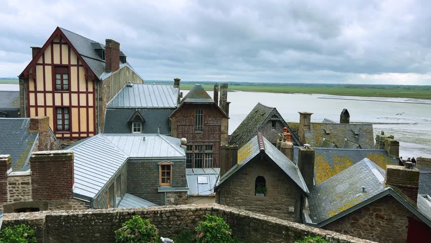 View from the walls of Mont Saint Michel Abbey to the island
