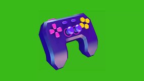 A vibrant, stylized 3D game controller rotates on a green screen, perfect for gaming content, streaming overlays, and tech-related visuals - Powered by Shutterstock - Get 15% off with code: PIKWIZARD15