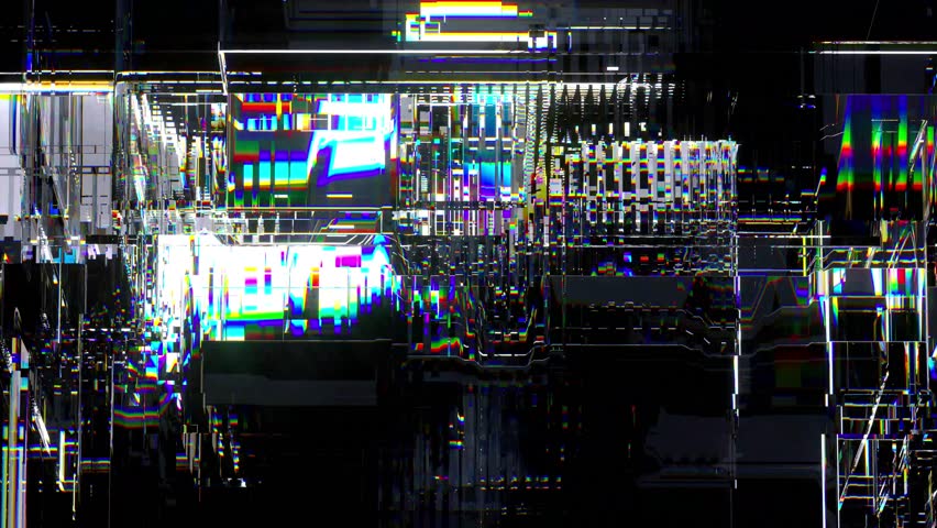 3d render of art with surreal 3d technology technology cube with abstract cubical processors transistors and microchips in glass material with color rainbow spectrum dispersion effect on black back