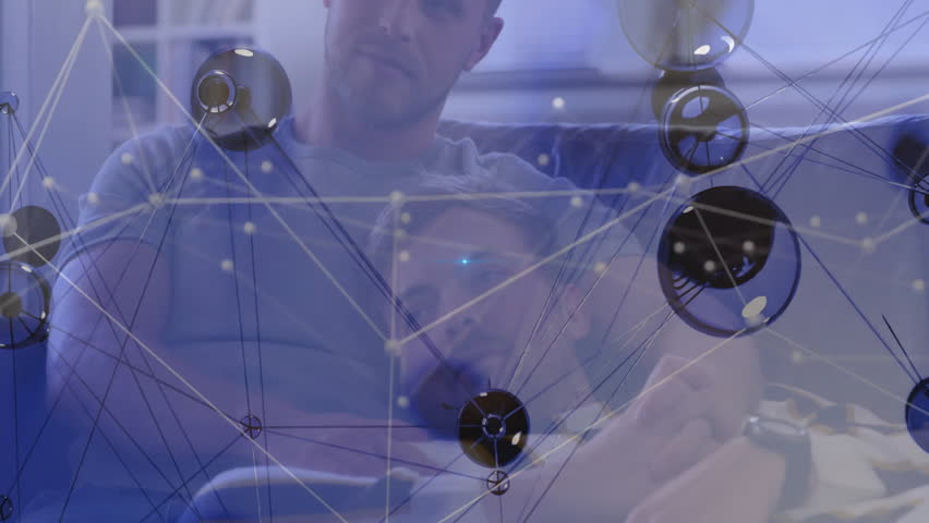 Man pressing controller exploring data with growing virtual node network pulsing blue hub. Technology, digital, innovation, connectivity, futurism, ambient, modern - Powered by Shutterstock - Get 15% off with code: PIKWIZARD15