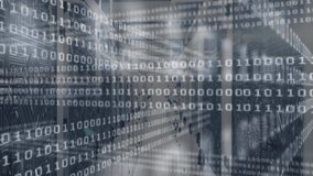 Binary streams appearing and scrolling over server racks after opening frame to visualize data flow. Technology, digital, futuristic, cybersecurity, data, network, cybercrime - Powered by Shutterstock - Get 15% off with code: PIKWIZARD15