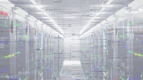 Server racks receiving faint glitch lines and pulsing RGB lights visualizing constant data flow. Technology, data, cybersecurity, cybernetics, digital, network, innovation - Powered by Shutterstock - Get 15% off with code: PIKWIZARD15