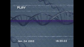 PLAY icon showing 24Jan1993 16:30:22 starting DNA helix drifting timestamp glitching for VHS effect. Retro, analog, glitch, cosmic, scientific, textured, futuristic - Powered by Shutterstock - Get 15% off with code: PIKWIZARD15