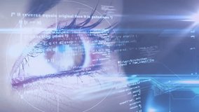 tech analyst eye appearing and starting scanning rings with holographic code scrolling for security. Futuristic, neural, interface, cybersecurity, digital, innovation, vision - Powered by Shutterstock - Get 15% off with code: PIKWIZARD15
