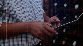 Man tapping tablet and animating finance trends on transparent grid while analyzing data smiling. Technology, analytics, business, finance, digital, corporate, modern - Powered by Shutterstock - Get 15% off with code: PIKWIZARD15