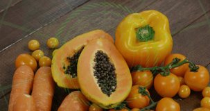 AR scanning overlay activating over papaya and carrots with streaming data beams mapping seed area. Agriculture, technology, science, innovation, digital, analysis, visualization - Powered by Shutterstock - Get 15% off with code: PIKWIZARD15
