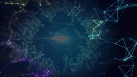 Neon particles swirling starting icons joining rotating network around head pulsing bell alert. Cyber, futuristic, digital, connectivity, virtual, technology, abstract - Powered by Shutterstock - Get 15% off with code: PIKWIZARD15