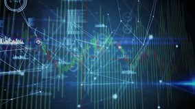 On playback starting candlestick bars fading in network nodes expanding pulsing showing data trends. Technology, data, visualization, analytics, innovation, digital, futuristic - Powered by Shutterstock - Get 15% off with code: PIKWIZARD15