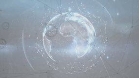 Upon grid appearing, digital globe emerging, rotating, dots forming continents, showing data flow. Holographict globe, data visualization, futuristic design, technology interface, network mapping, - Powered by Shutterstock - Get 15% off with code: PIKWIZARD15