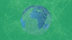 On start digital globe rotating clockwise over green network mesh to visualize global data flow. Technology, connectivity, innovation, global, network, data, abstract - Powered by Shutterstock - Get 15% off with code: PIKWIZARD15