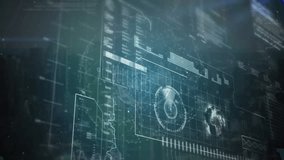 Dark grid showing data lines starting interface spinning rings and glowing map visualizing data. Futuristic, technology, analytics, digital, interface, data visualization, immersive - Powered by Shutterstock - Get 15% off with code: PIKWIZARD15