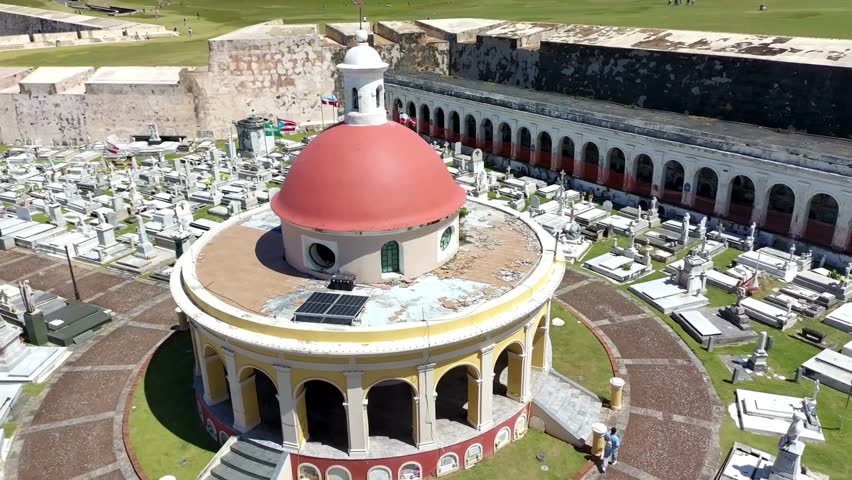 Circling a dome structure at a cementery next to Morro Castle at old San Juan, Puerto Rico. 