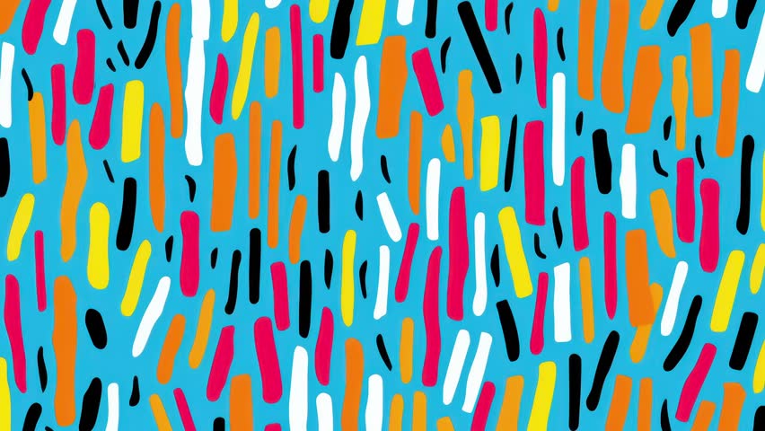 Messy and expressive animation with hand-drawn brush strokes and energetic pop colors. Great for digital art, motion backgrounds, and VJ visuals.