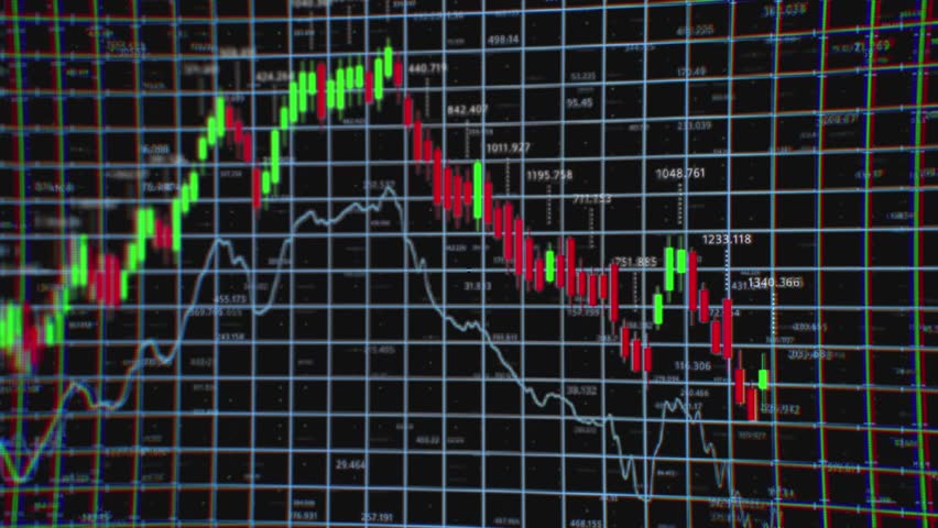 Analyzing Stock Market Trends: A Close-Up View of Real-Time Candlestick Charts and Graphs Illustrating Financial Data Fluctuations over Time. Old Monitor with Distortions