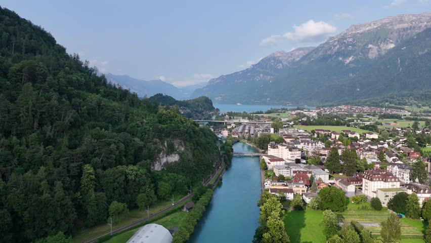 River ,Interlaken Jungfrau region Switzerland drone,aerial