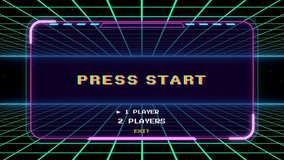 Start a new game by selecting a player or exiting the game's main menu With Retro style 80s video game background. - Powered by Shutterstock - Get 15% off with code: PIKWIZARD15