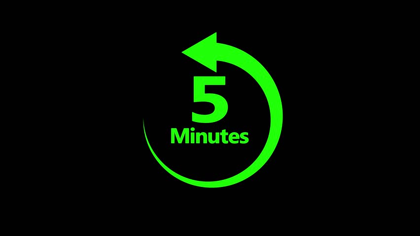 5 Minute countdown timer animation, 5-0 counting up seconds neon number
