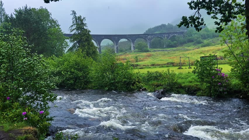 River Rapids In Rural Scotland - Wide Shot