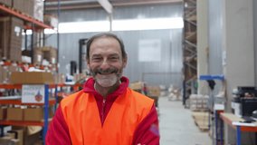 Confident supervisor smiling with crossed arms in warehouse, logistics and distribution center - Powered by Shutterstock - Get 15% off with code: PIKWIZARD15