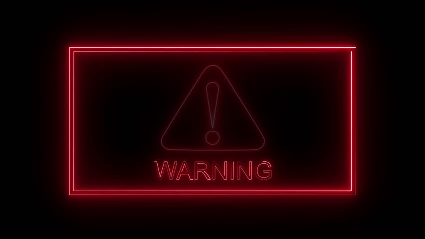 A neon warning sign with a red triangle and exclamation mark. Perfect for alerts, dangers, or cautions. Use this graphic motion background today!