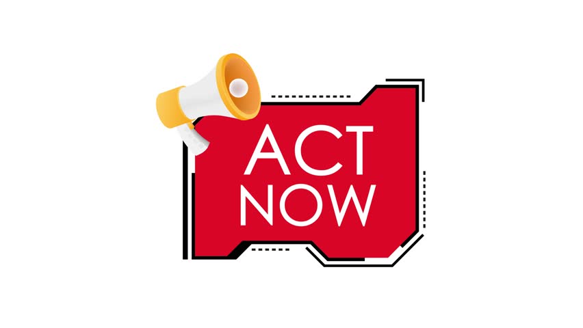 Animated Megaphone Urging Immediate Action on Green Screen