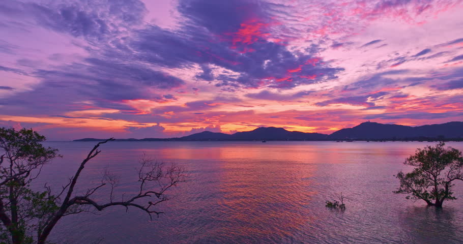 aerial view sweet colorful sky in sunset above the mangrove trees.
Majestic sunset or sunrise landscape Amazing light of nature background. 
gradient color texture fantastic sky texture.