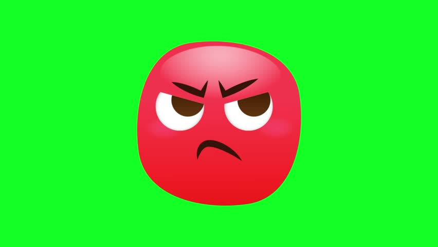 An angry and frustrated red-faced emoji on a green screen, perfect for expressing strong negative emotions like annoyance or rage.